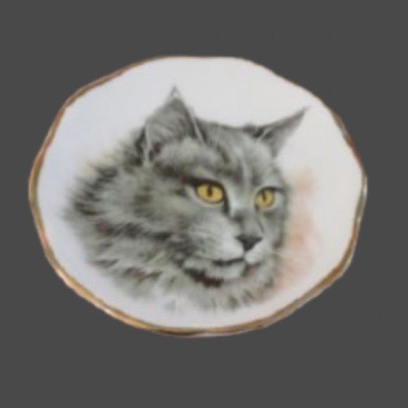 Vintage Fenton Persian Kitten Cat Plate English Bone China Trinket Gold Rim - Picture 9 of 9